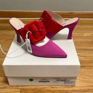 THE ATTICO,Pink Chloe 85 Fabric Buckle Strap Mules,size 38.